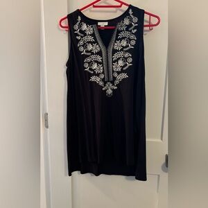 J. Jill Black Tank with White Embroidery